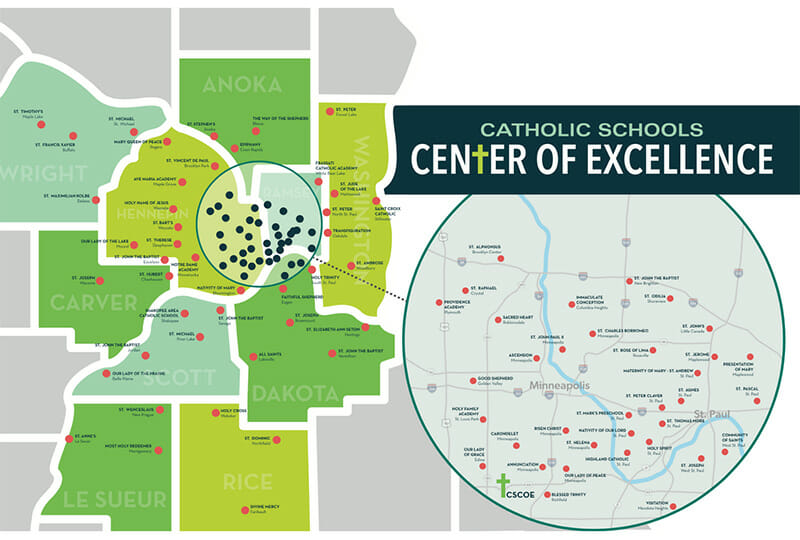 Map of Catholic Schools in Twin Cities